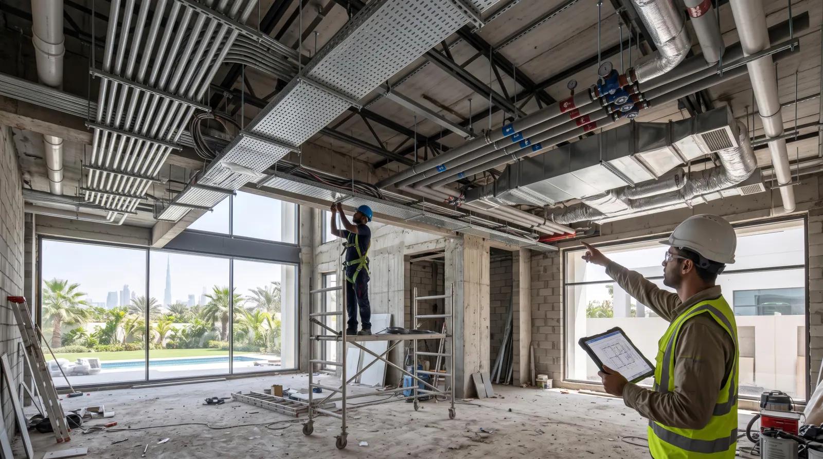 New ductwork, pipework and electrical containment installed at ceiling level